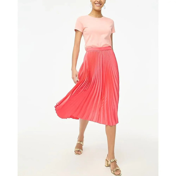 NWT J.Crew Factory Women's Medium Pink/Coral Pleated Elastic Waist Midi Skirt - Picture 1 of 7